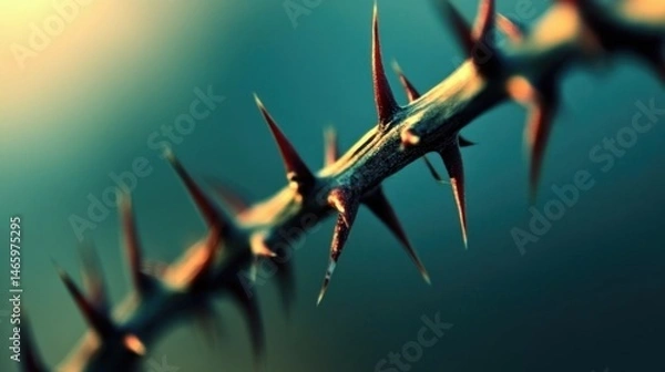 Obraz Thorny Branch Close-Up: A Macro Shot of Nature's Spines