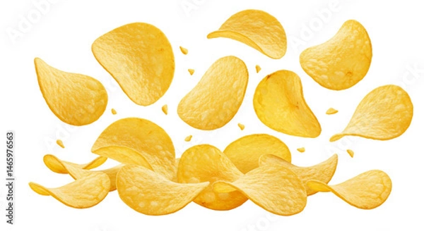 Fototapeta Crispy potato chips float midair