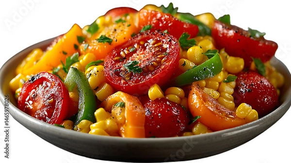 Obraz Roasted Corn and Tomato Salad in Bowl