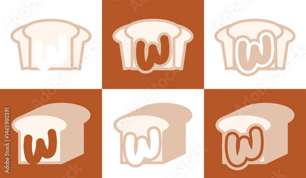 Fototapeta Letter W white bread. This logo combines letters and white bread. Suitable for bread shops, bakery, cafe, and the like.