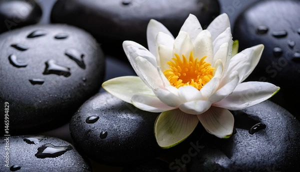Obraz Lotus Flower on Black Stones
