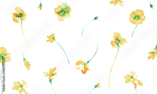 Obraz 水彩画。水彩タッチの黄色い花ベクターイラスト。黄色い花のフレーム素材。春の花。Watercolor painting. Yellow flower vector illustration with watercolor touch. Yellow flower frame material. Spring flowers.