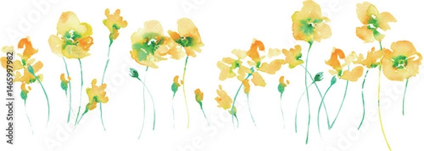 Obraz 水彩画。水彩タッチの黄色い花ベクターイラスト。黄色い花のフレーム素材。春の花。Watercolor painting. Yellow flower vector illustration with watercolor touch. Yellow flower frame material. Spring flowers.