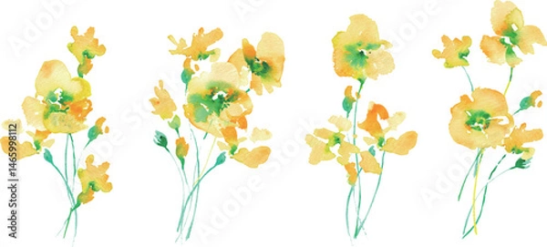 Fototapeta 水彩画。水彩タッチの黄色い花ベクターイラスト。黄色い花のフレーム素材。春の花。Watercolor painting. Yellow flower vector illustration with watercolor touch. Yellow flower frame material. Spring flowers.