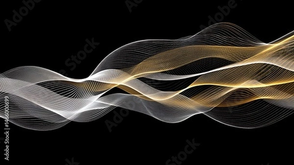 Fototapeta Abstract wavy lines of gold and white on black background