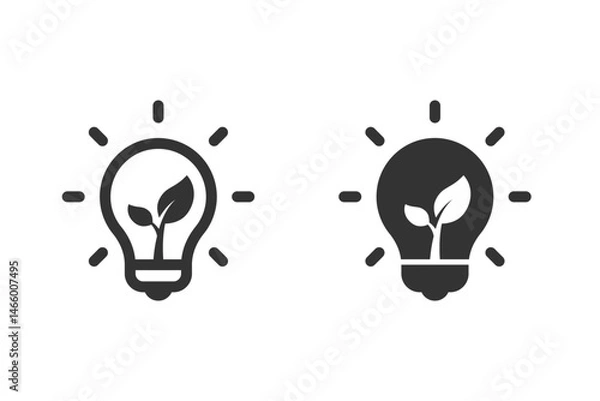 Obraz Eco-Friendly icon set. Lightbulb with a sprout, symbolizing green energy, sustainability, and creative ideas. Perfect for presentations, websites, and print materials.