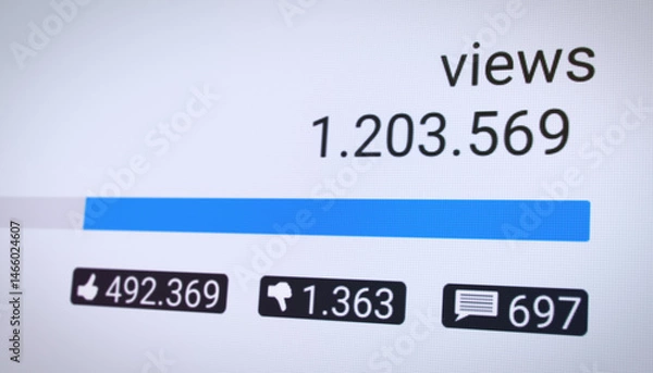 Fototapeta Illustration of a counter for views with like, dislike and comment counter - social media.