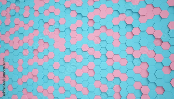 Fototapeta 3d rendering of hexagons in blue and pink color - abstract background - wallpaper - backdrop.