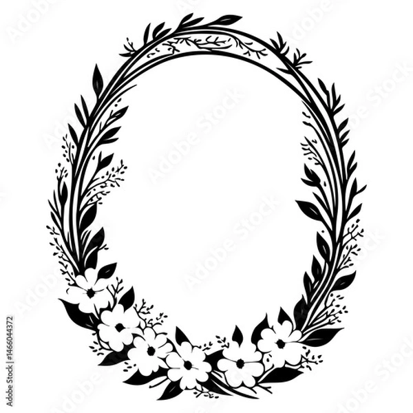 Fototapeta Elegant botanical frame with floral arrangements and delicate foliage border
