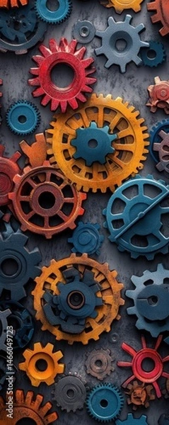 Fototapeta Colorful gears in a complex machine