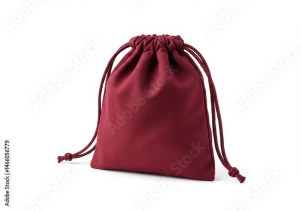 Fototapeta Burgundy drawstring bag with a gathered top and knotted cord closures