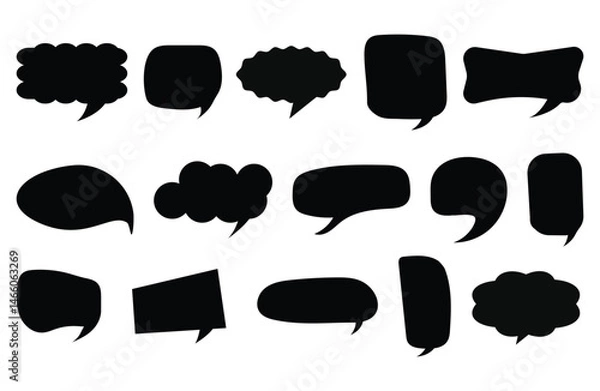 Fototapeta Black Speech bubbles set  in various shapes. Empty speech bubble Black collection. Comic chat message balloon. Black and white.Textbox in doodle style. Hand drawn vector speech bubble. 
