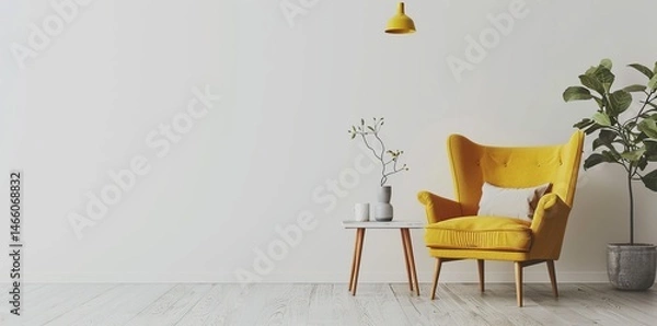 Obraz yellow chair interior in minimalist empty room