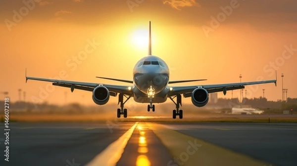 Obraz Airplane Taking Off at Sunset