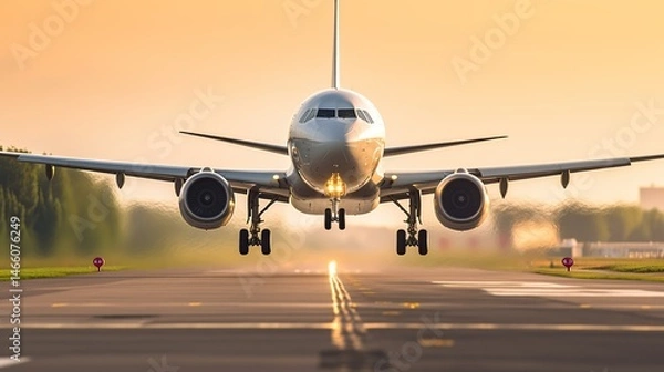 Obraz Airplane Taking Off at Sunset