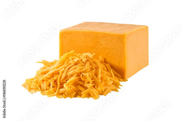 Fototapeta grated red cheddar cheese isolated on a white background.
