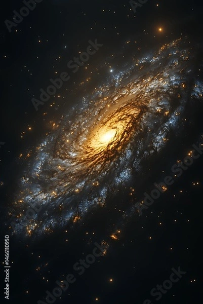 Fototapeta 69. A captivating cosmic scene showcasing a galaxy filled with bright stars and swirling clouds of interstellar gas. The event horizon of a black hole creates a dark focal point in the center, 