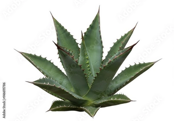 Obraz Isolated agave plant with sharp thorns and pointed leaves against a clear white background