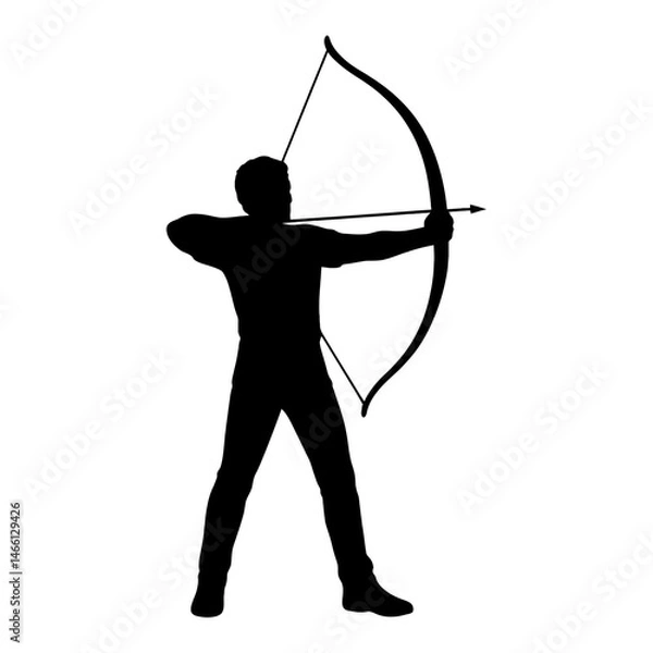 Fototapeta Focused Archer in Action. Ideal for use as a tattoo, icon, web graphic design, and infographic concepts."