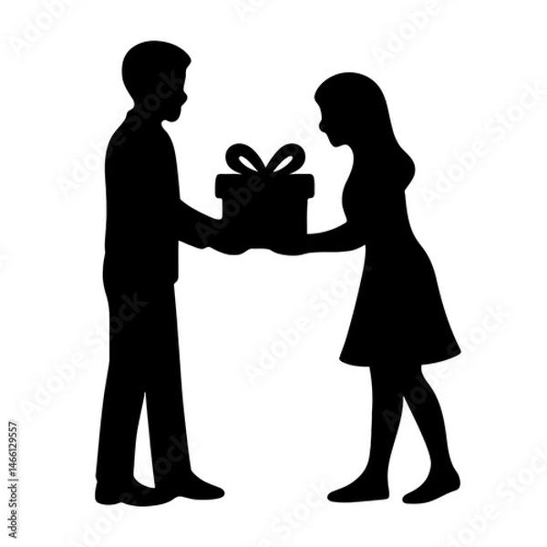 Fototapeta Gift Exchange in Silhouette. eps. Ideal for use as a tattoo, icon, web graphic design, and infographic concepts."