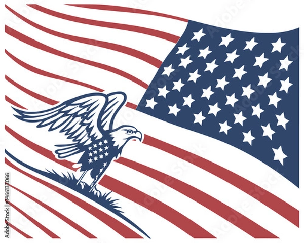 Fototapeta The waving banner of the United States of America, a national symbol featuring red and white stripes and a blue canton with white stars, represents the united states and evokes patriotism