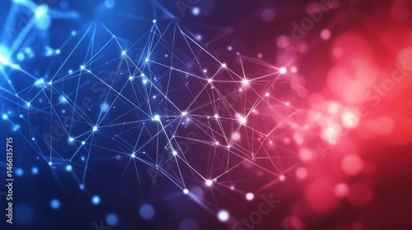 Fototapeta Abstract network connecting points in a vibrant mix of blue and red