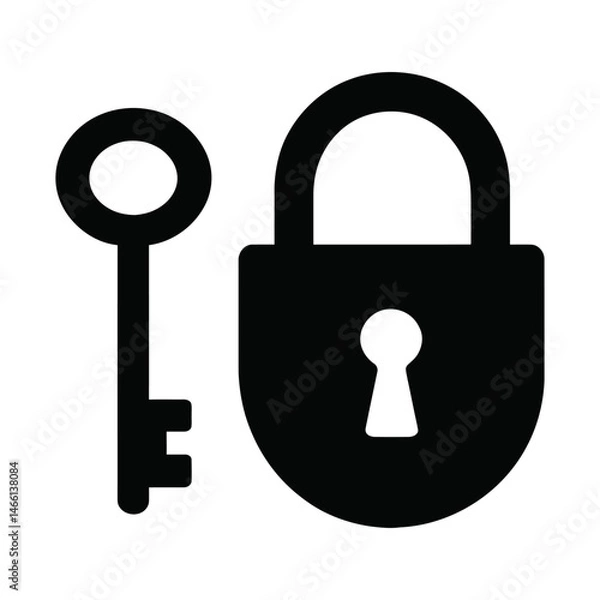 Fototapeta Lock and Key Silhouettes.eps vector: Ideal for use as a tattoo, icon, web graphic design, and infographic concepts."