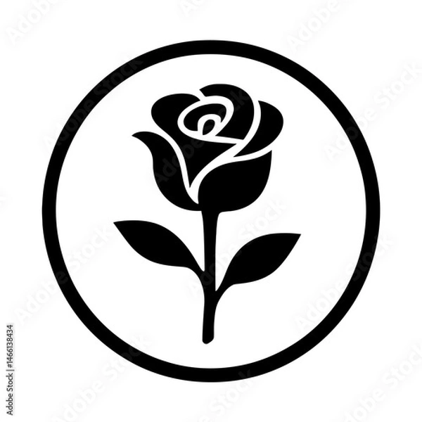 Fototapeta Minimalist Rose Emblem in Black and White. eps. vector: Ideal for use as a tattoo, icon, web graphic design, and infographic concepts."