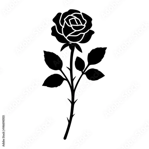 Fototapeta Silhouette of a Rose. vector: Ideal for use as a tattoo, icon, web graphic design, and infographic concepts."