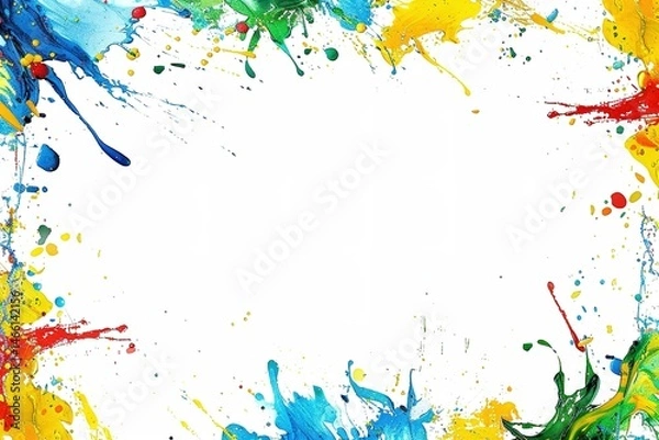 Obraz Colorful paint splashes frame a clean bright white space for text or images