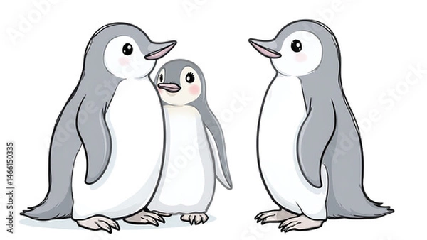 Fototapeta Penguin bird clipart, realistic Antarctic illustration, isolated on white background PNG, high-resolution wildlife graphic, detailed black and white feathers, nature-inspired design element, charming
