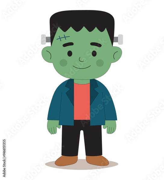 Fototapeta Cute Frankenstein Character Halloween Cartoon Vector Illustration. Smiling Frankenstein Boy in Flat Style Spooky Character Design.  Child-Friendly Frankenstein Art.