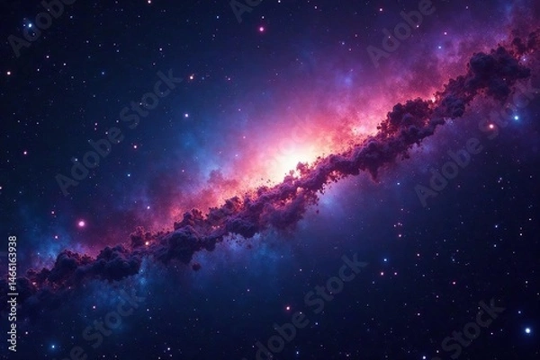 Fototapeta Distant nebulae and star clusters in vast expanse, gravitational lensing, cosmos