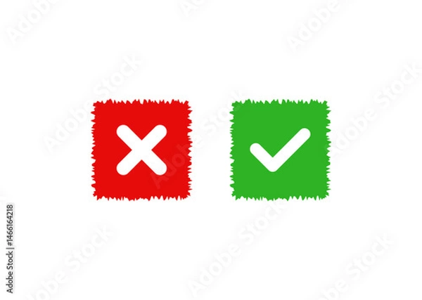 Fototapeta green check mark and red cross vector square icon 