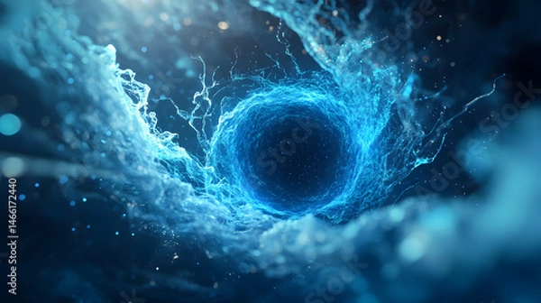 Fototapeta A blue, glowing, swirling vortex of light
