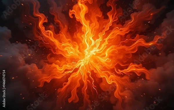 Fototapeta Explosion of fire and smoke. 3d rendering, 3d illustration.