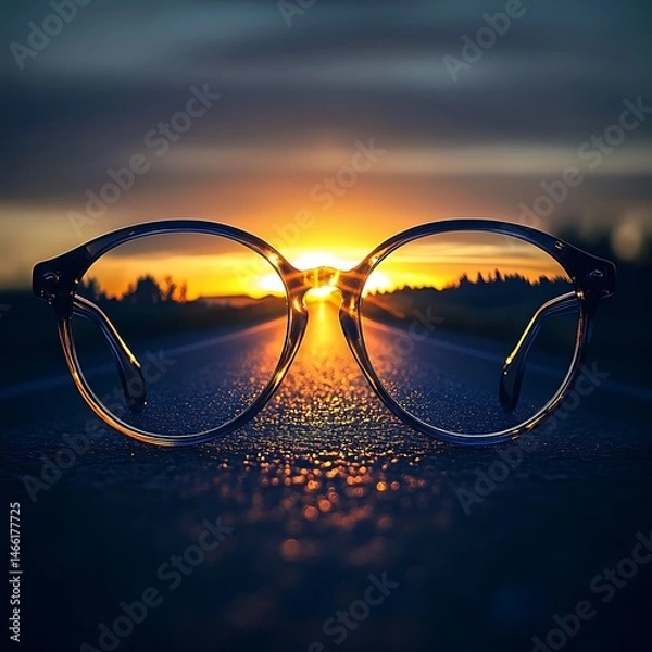 Obraz The front glasses, on which the sunset is reflected, are symmetrical.
