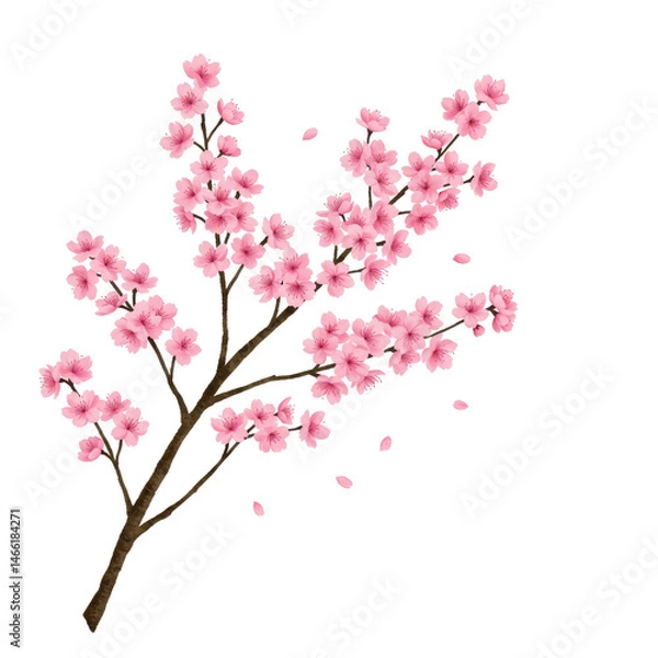 Obraz sakura branch with pink cherry blossoms, PNG