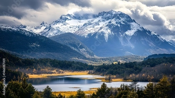 Fototapeta A view of the breathtaking Los Nevados National Park, with snow-capped peaks and high-altitude lakes