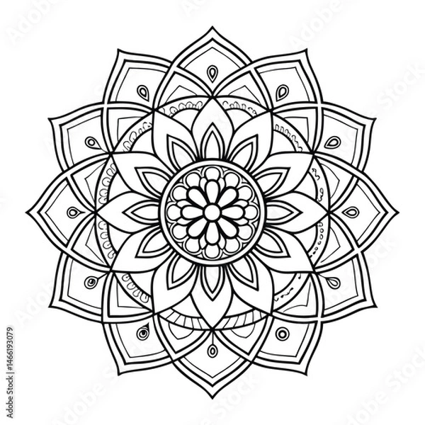 Fototapeta Circular pattern in the form of a mandala. Henna tattoo mandala. Mehndi style. Decorative pattern in oriental style. Coloring book page.
