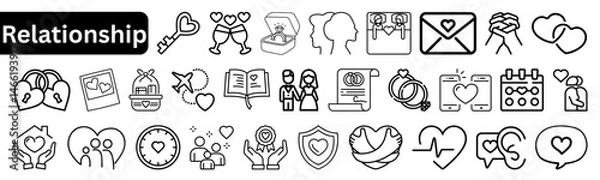Fototapeta Relationship Related Line Icon Set