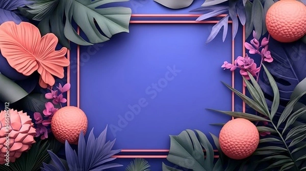 Obraz Tropical leaves and flowers frame