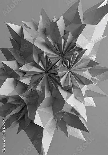 Fototapeta Abstract 3D Low Poly Geometric Shapes, Monochrome