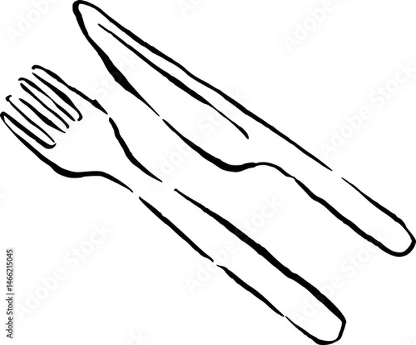 Obraz Handdrawn Lineart Knife and Fork Vector Illustration