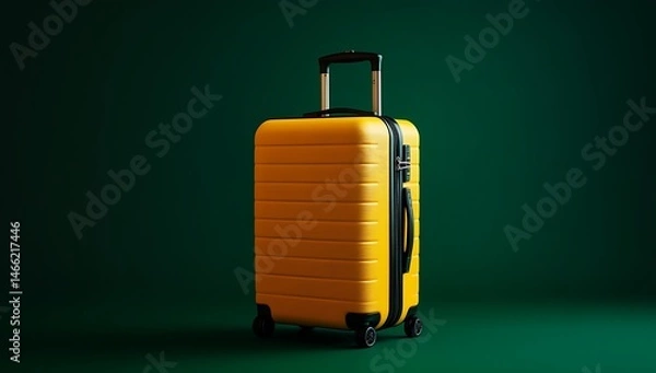 Obraz Minimalist simple green background for product photography with just a yellow suitcase