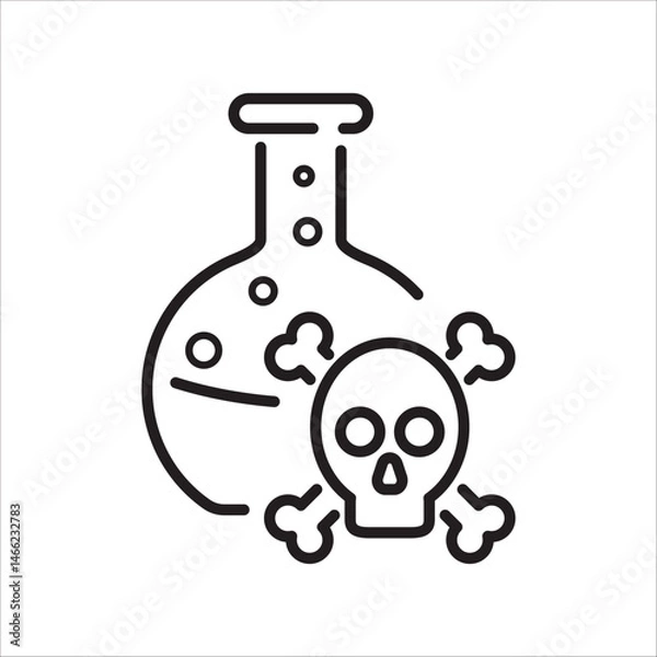 Fototapeta Line icon of a test tube and skull representing chemical hazard. Suitable for safety materials and educational content on toxic substances.