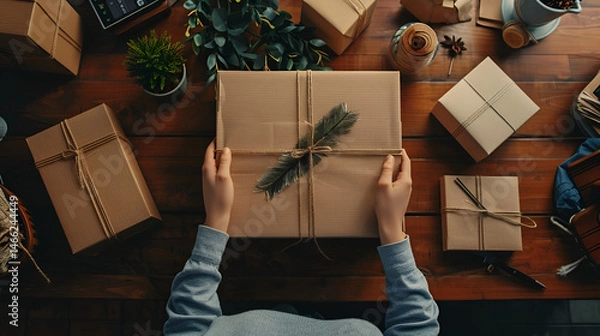Fototapeta A Customer Unboxing a Subscription Box from an Online Service – Exciting, Personalized, and Delightful Moment