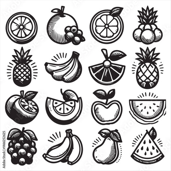 Fototapeta vector collection of clipart icons of various fruits in line style that can be changed
