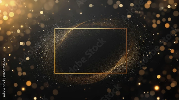 Fototapeta Elegant gold luxury frame with sparkling dots on dark background, perfect for celebrations