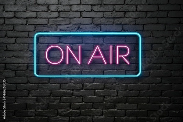 Obraz Neon ON AIR Sign on Brick Wall – Studio Background for Podcast or Stream